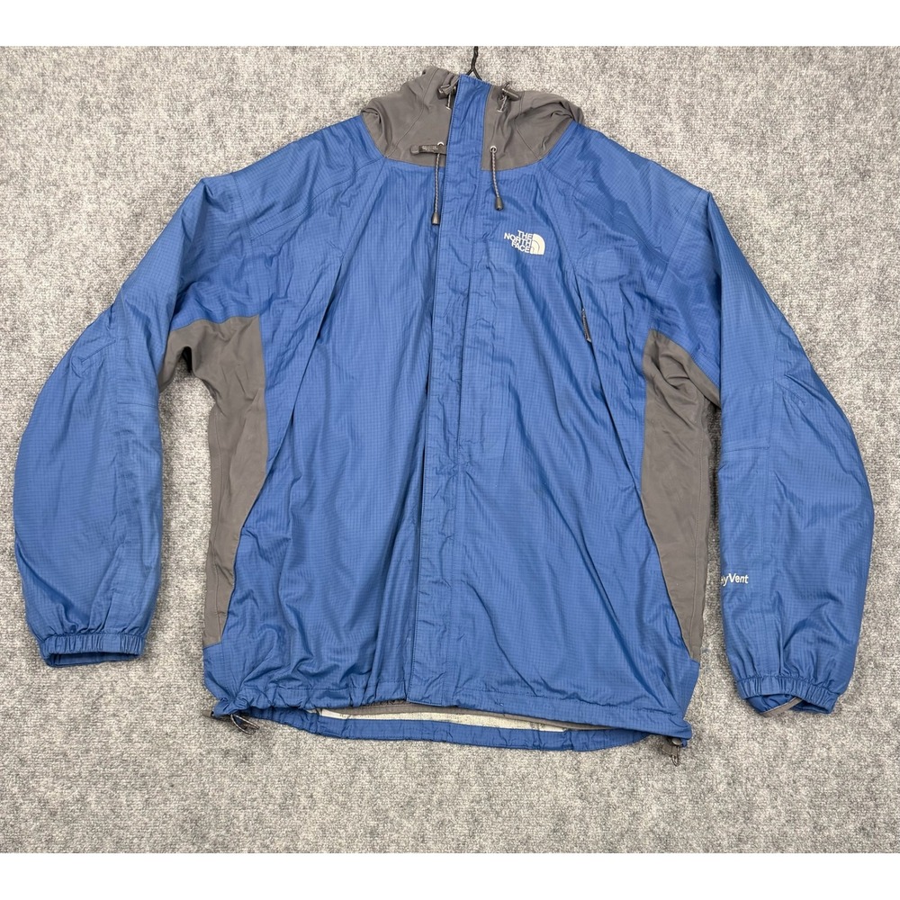 The North Face Triclimate HyVent Rain Jacket Mens XL Blue Grey Ripstop Hooded